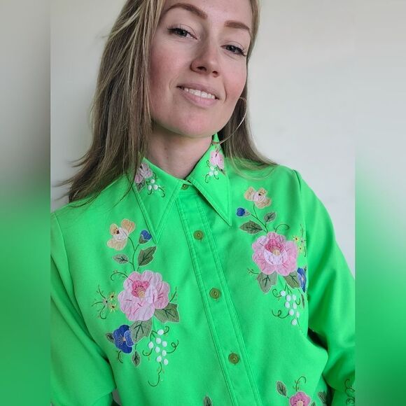 King James California Embroidered Vintage 70s Button Down L - Picture 5 of 15